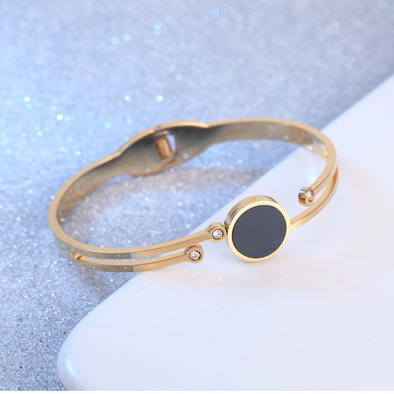 Aksesoris titanium import Gelang bangle bulat hitam zircon anti karat bisa COD