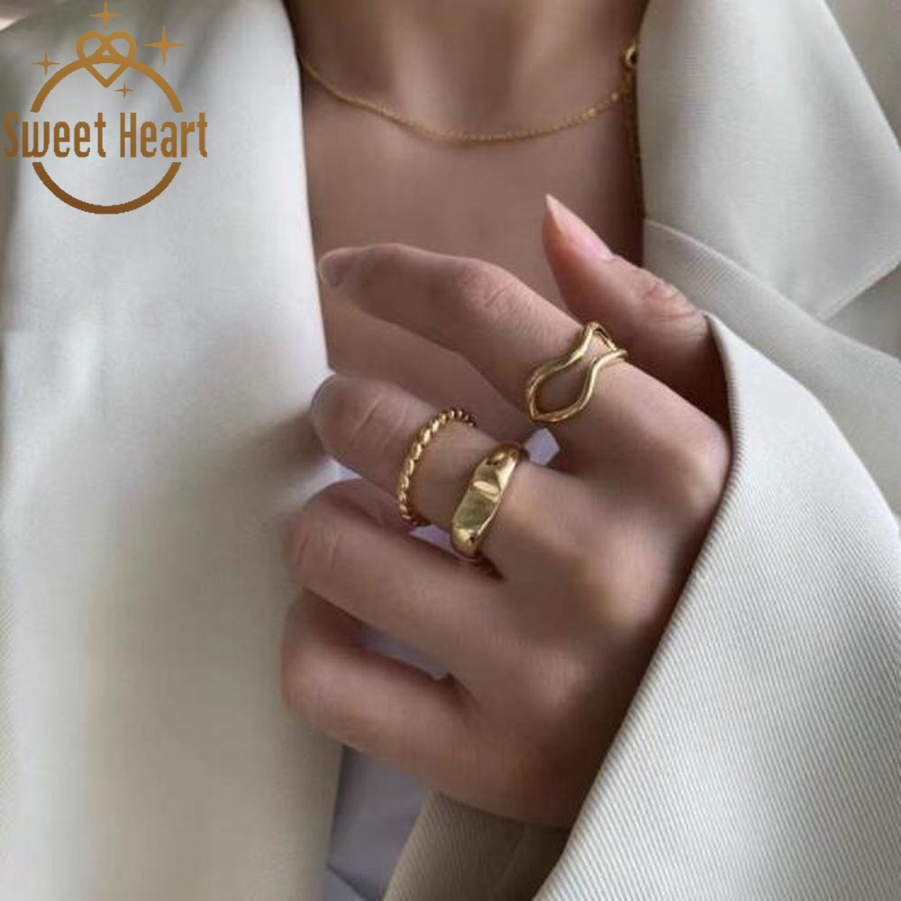 3 Pcs/set Index Finger Ring Three-piece Suit Combination Ring Fashion Personality Ins Trend Simple