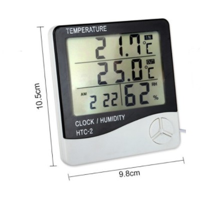 Pengukur Suhu Ruangan HTC 2 Hygrometer Digital Temperature Humidity with Clock Alarm Calendar