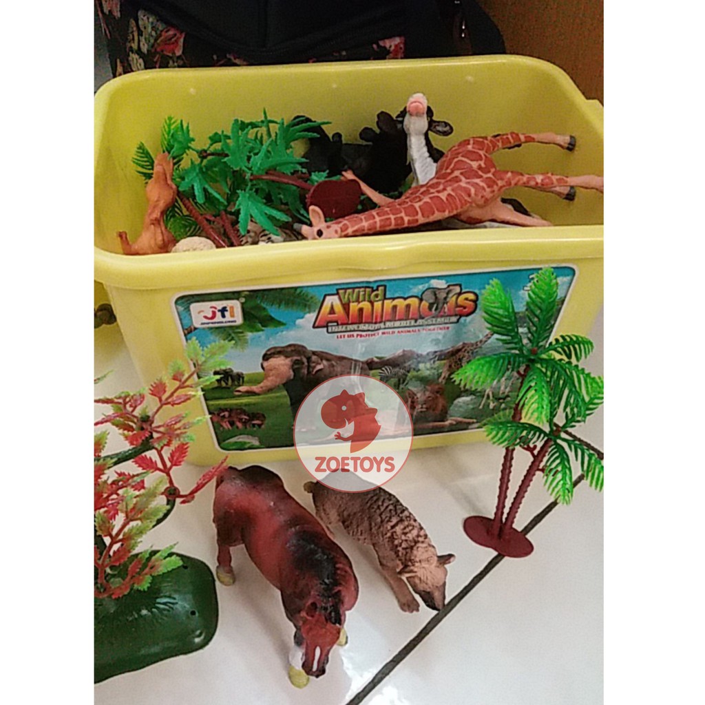 Zoetoys Figurine Box Dino Wild | Figures Animal Dinosaur Diorama Hewan Jurasic T-rex Model Toys Jungle Animal Figure Safari Set 33pcs  | Mainan Edukasi Anak | Cari Kado Natal