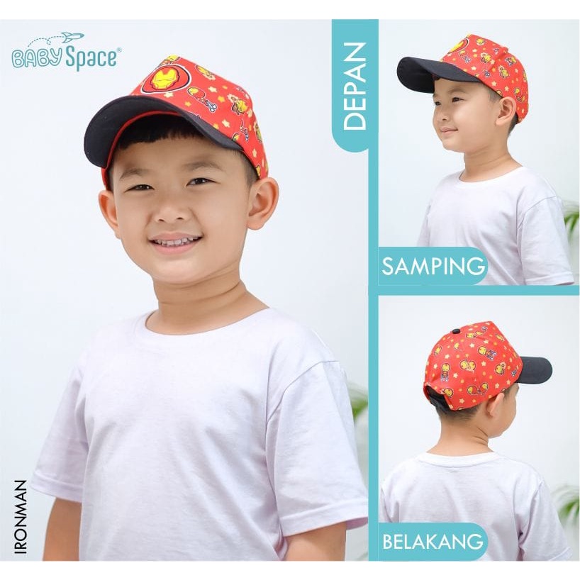 TOPI ANAK SUPERHERO BABY SPACE FULLPRINT DAN SPACEKIDS LOGO BORDIR SIZE 2-6 TAHUN-BABY SPACE IRONMAN
