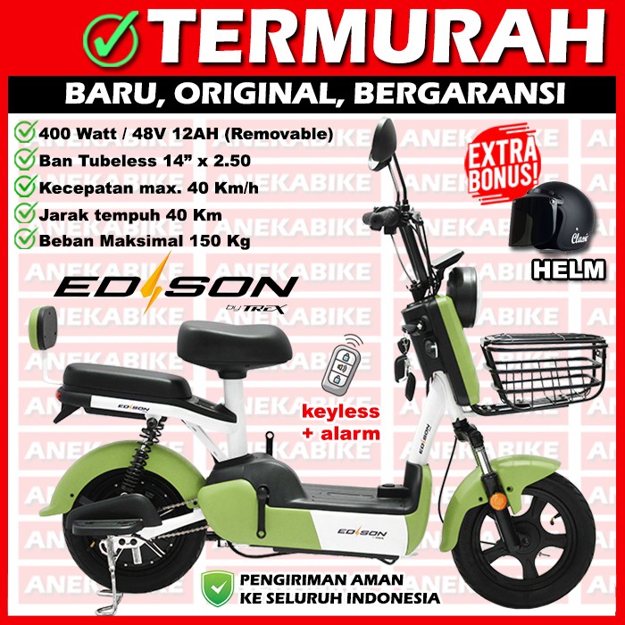 Sepeda Listrik Dewasa New Edison Mova1 Garansi + Bonus Helm, Sepeda Listrik Murah, Sepeda Selis Dewa