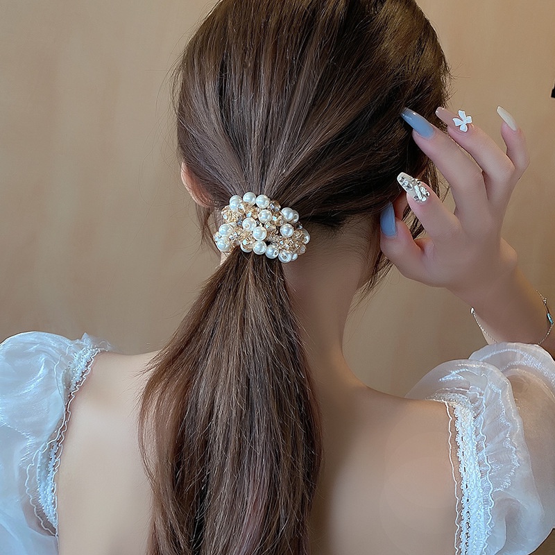 Ikat Rambut Korea Full Mutiara Pearl / Karet Rambut Wanita Full Mutiara Import