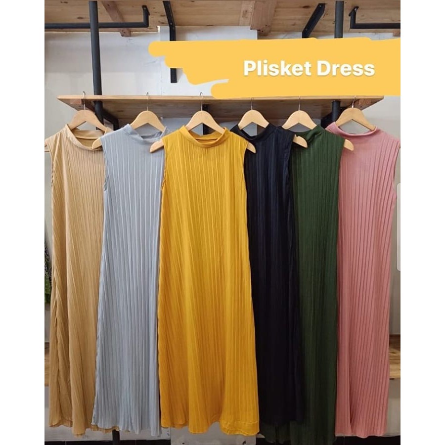 [BISA COD] DRESS PLISKET / LONG DRESS PLISKET /GAMIS PLISKET WANITA/DRESS PLISKET TANPA LE⁹NGAN