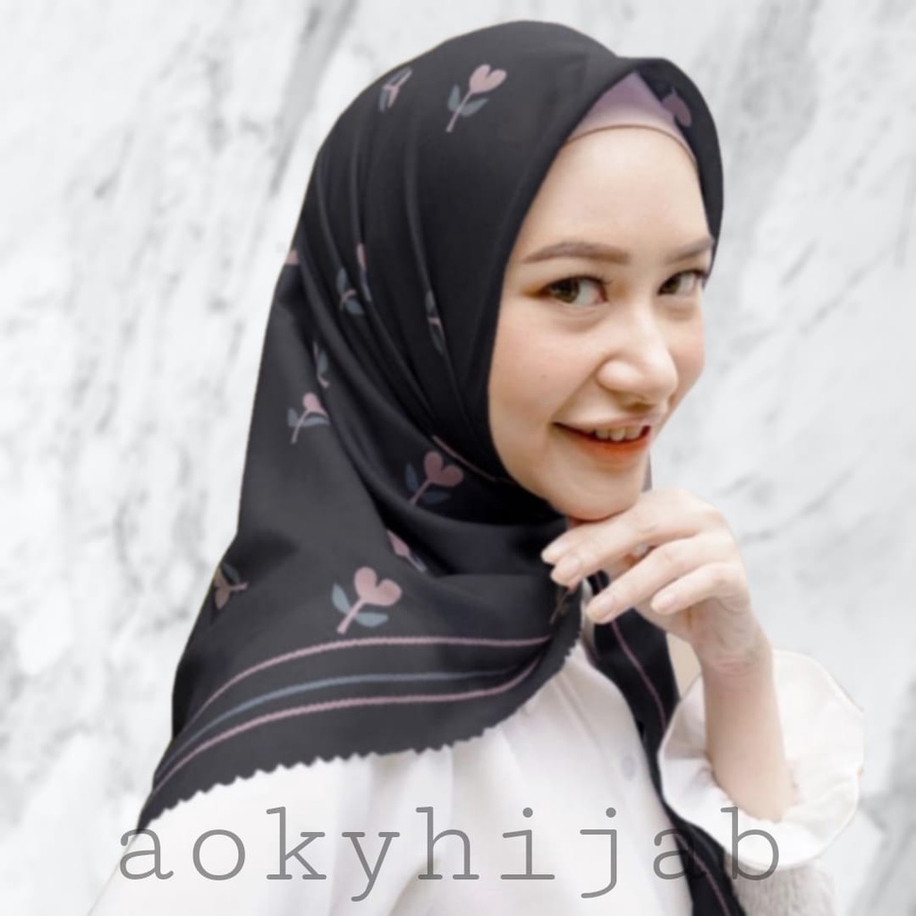 Terbaru !! Hijab Voal Segiempat Motif Tulip Series Kerudung Segiempat Motif