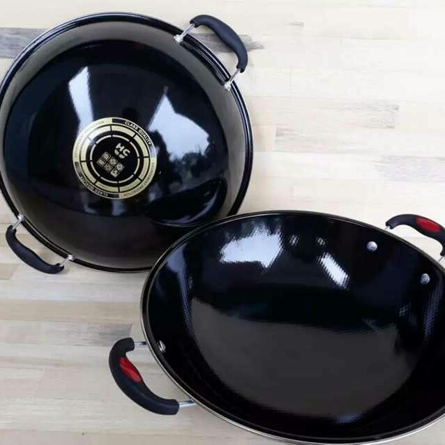 Wajan Kuping Enamel 34 CM Wajan Kuali Masak Penggorengan Anti Lengket Tebal Kuat Cepat Panas
