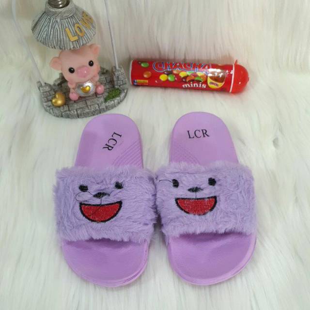 Sandal Slop bulu lembut anak lucu domo perempuan cewek terbaru 2020