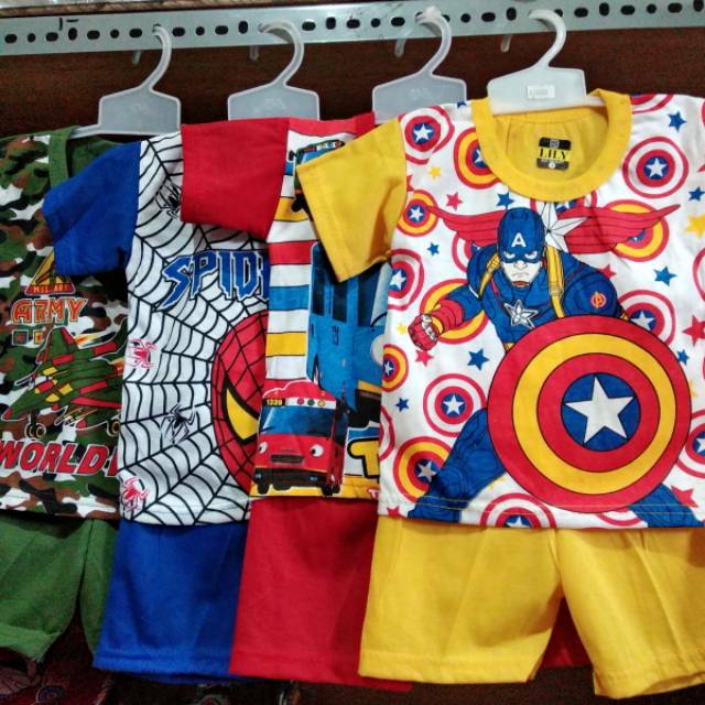 Pilih Motif Kartun 11A  Lily S PENDEK setelan baju celana anak bayi 1 2 tahun bts batman doraemon spiderman