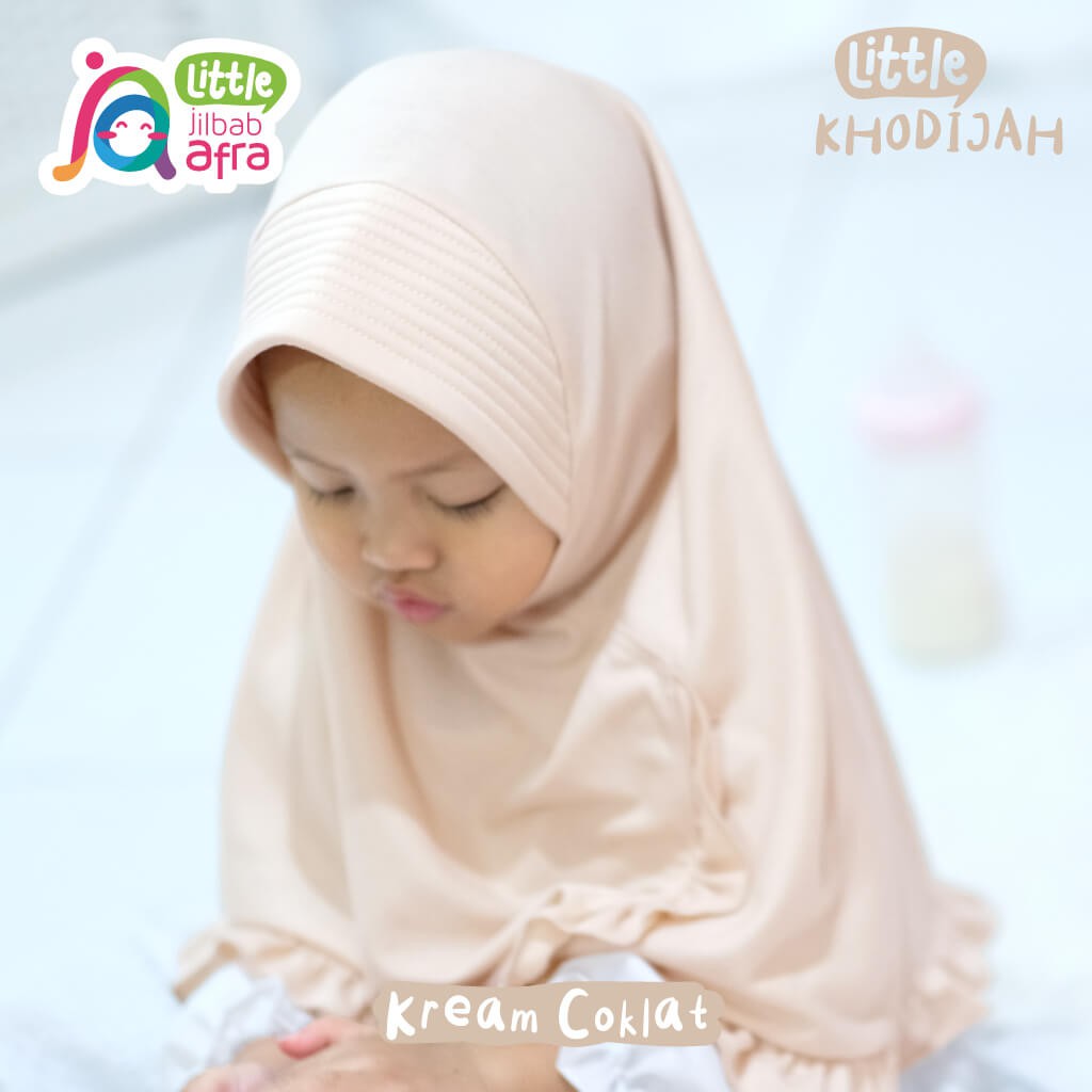 Jilbab Instan Anak Little Khodijah Krem Coklat - Little Jilbab Afra - Bahan Kaos, Adem &amp; Lembut