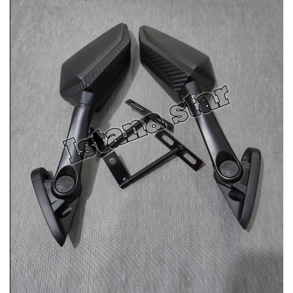 Spion R25 Tangkai Pendek Kaca Biru - Spion Carbon R25 pendek