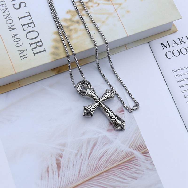 Kalung Rantai Liontin Salib Bahan Stainless Steel Ukuran 50cm Gaya Punk Vintage Untuk Pria Dan Wanita