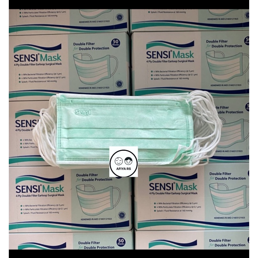 Masker Sensi Surgical Earloop 4 Ply Double Filter isi 50 pcs/Box