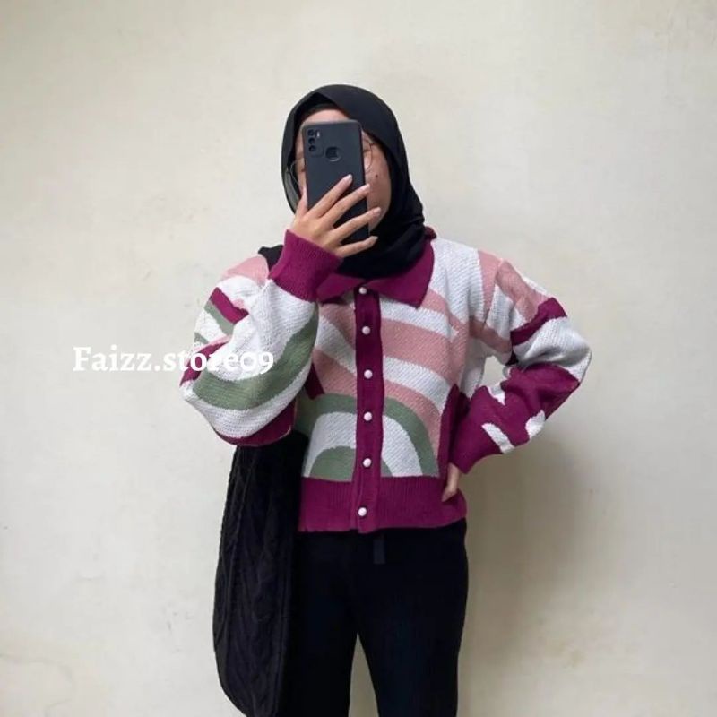 Cardigan Crop RAINBOW KNIT - ATASAN RAJUT WANITA - CARDY KERAH KANCING KUALITAS PREMIUM