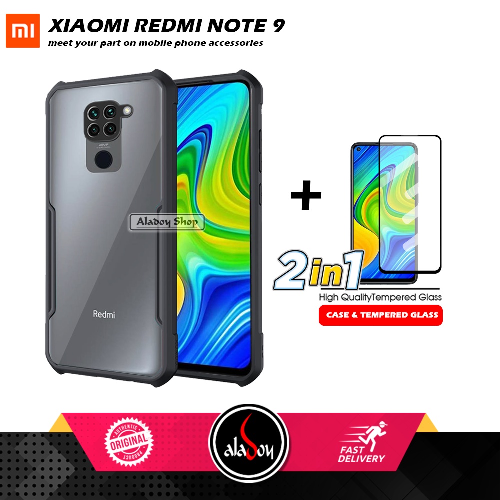 PAKET 2 IN 1 Case Xiaomi Redmi Note 9 Armor Fusion Transparent Prmium Casing Free Tempered Glass