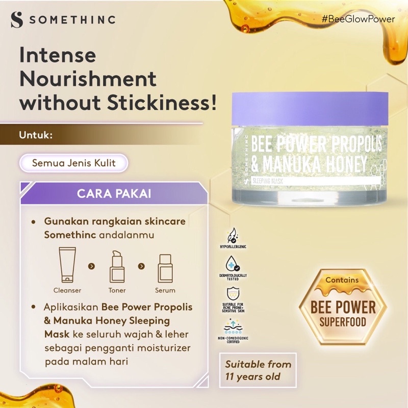 Somethinc Bee Power Propolis Manuka Honey Sleeping Mask - Bee Power Propolis Glow Lip Serum - Vita Propolis Hydra Power Mist