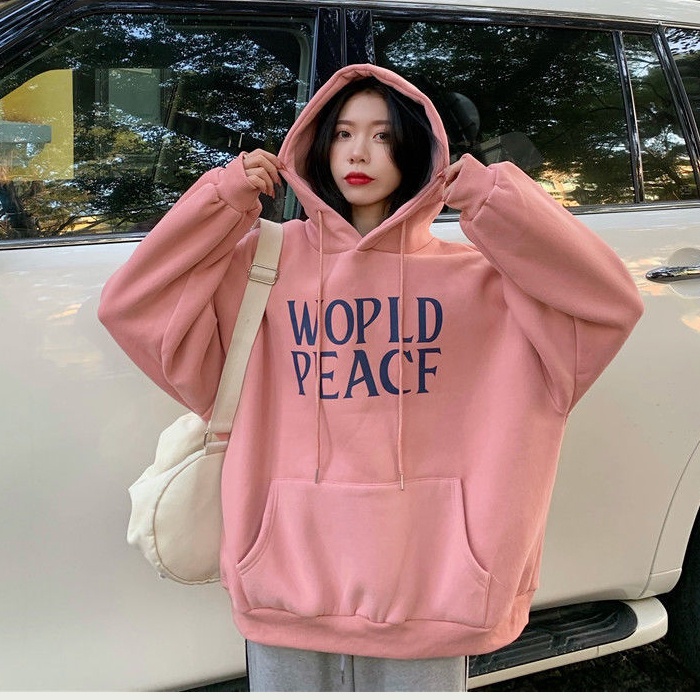 Jaket Wanita Korean Hoodie Sweater Pink WLD big size M L XL XXL XXXL XXXXL XXXXXL