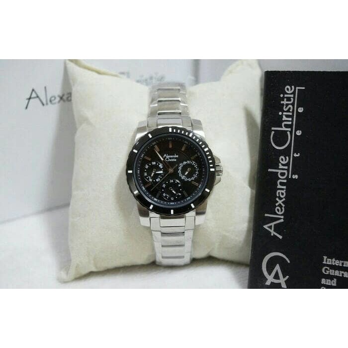 Unik ALEXANDRE CHRISTIE  AC 6141  SILVER BLACK  LADIES  ORIGINAL Diskon