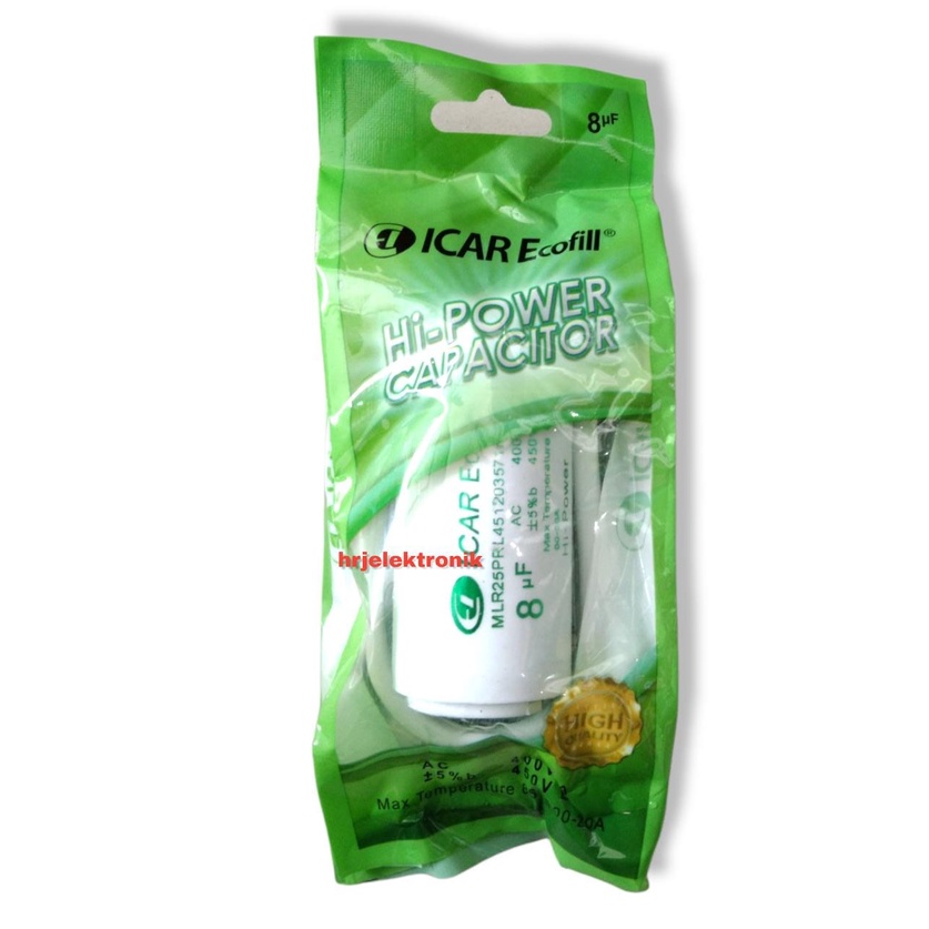 Kapasitor bulat icar ecofill 8 uf original | capasitor pompa air mesin cuci 8 mikro 8 mf ada kabel