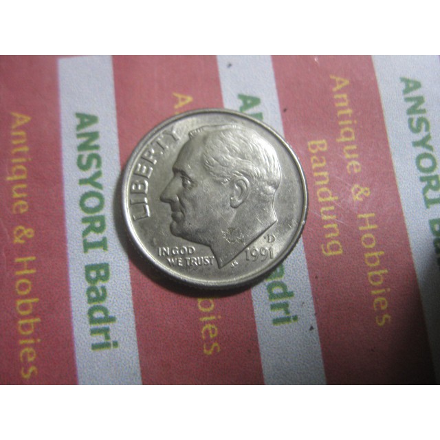 Koin Amerika 1 Dime 1991D Iklan H598