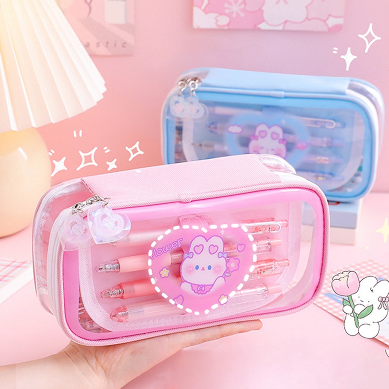 

Cute Cartoon Bear Large Capacity Pencil Case Transparent Multi Layered Pencil Bag Stationery Storage