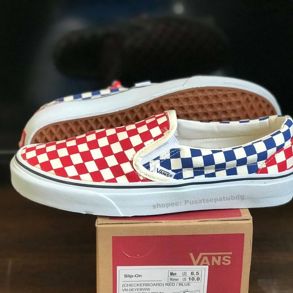 Obral 100% Premium Vans  Slip On Checkerboard Red Blue