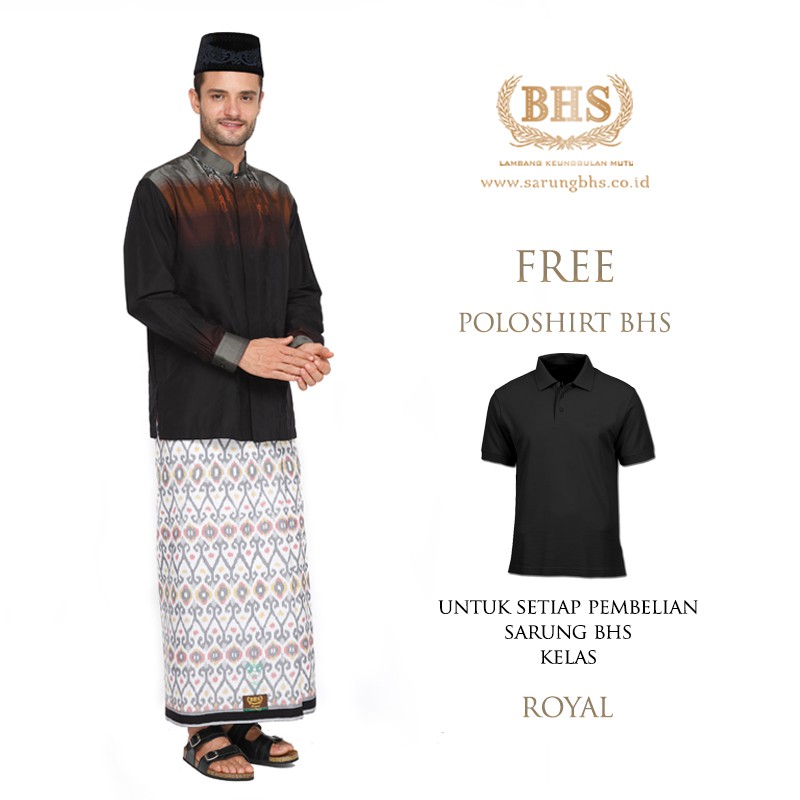 Sarung BHS Gold Royal Motif Ikat Border Dua Warna Putih