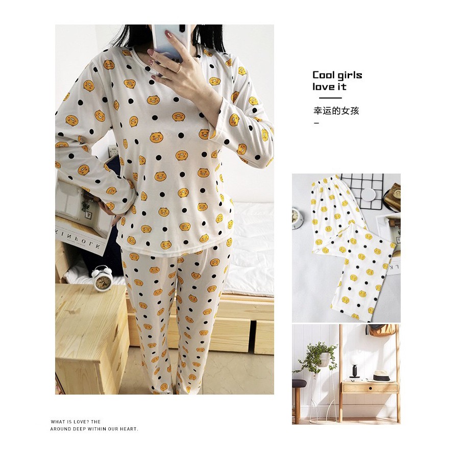 Smile Baju Tidur Wanita Import Setelan Piyama Lengan Panjang Motif Bahan Lembut Fit to XXL 4005-2