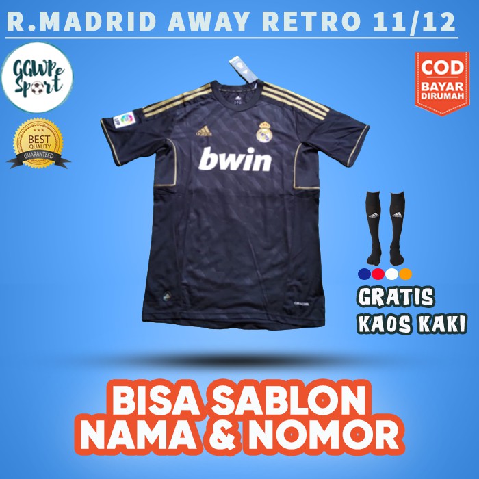 JERSEY RETRO R MADRIID AWAY 2011 2012 KUALITAS JAMINAN TERBAIK GRATIS KAOS KAKI