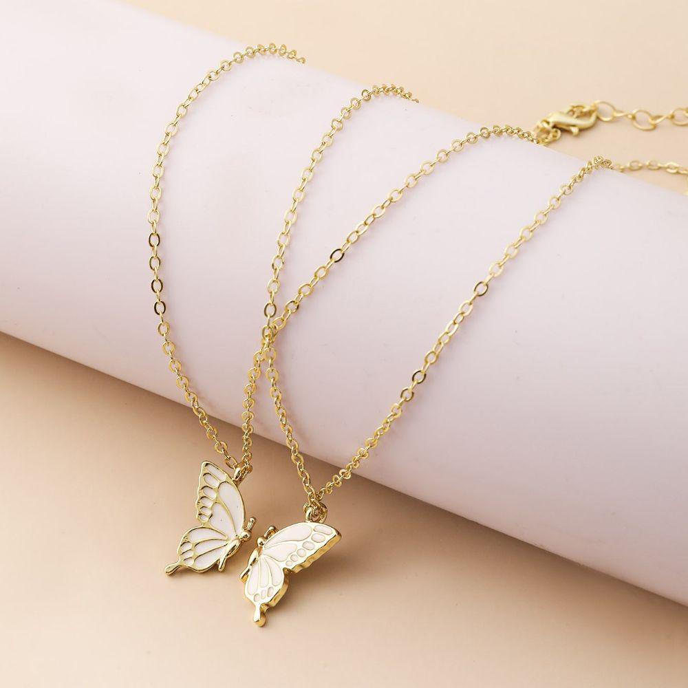 Mxbeauty Best Friend Kalung Butterfly 2pcs Set Desain Rasa Hadiah Untuk Teman Temperamen Gaya Korea Kalung