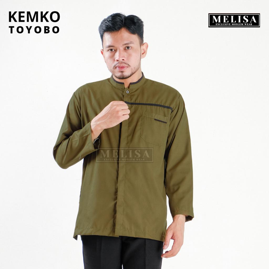 Baju Koko Pria Dewasa Katun Toyobo Polos Lengan Panjang Baju Muslim Remaja Laki Laki Ukuran M L XL - Olive