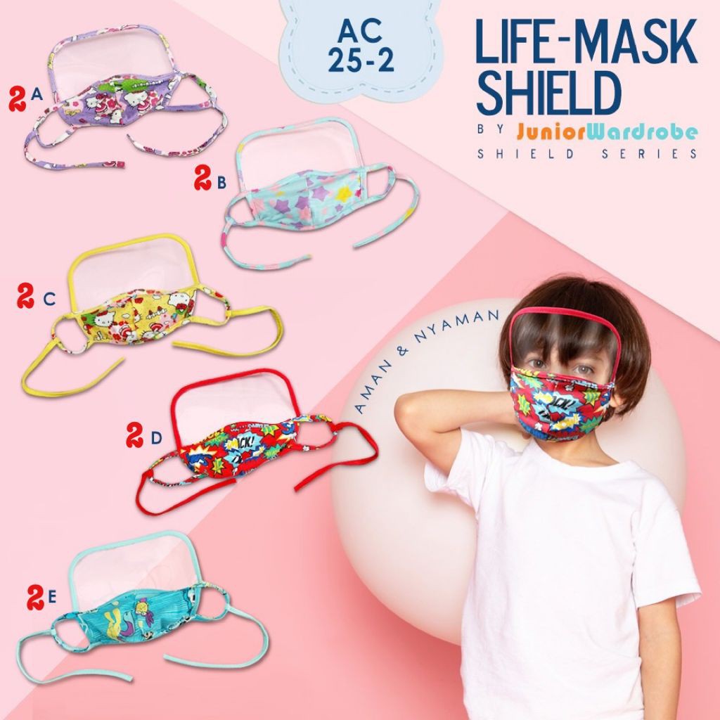 Life Mask Shield Kids Junior Wardrobe / Masker Anak 3ply Dengan Face Shield Premium