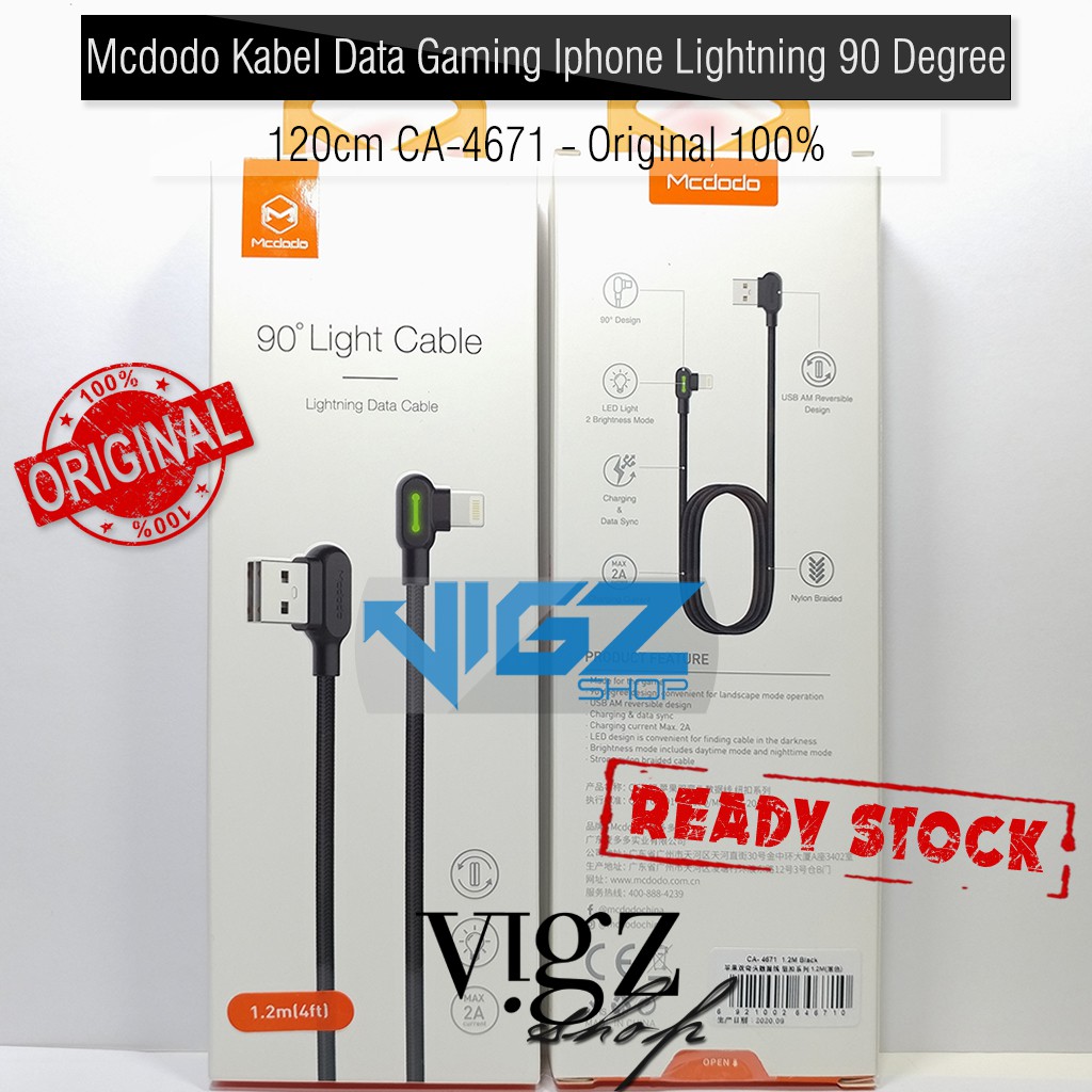 Mcdodo Cable Kabel Data Gaming Iphone Lightning 90 Degree 120cm CA-4671 Original