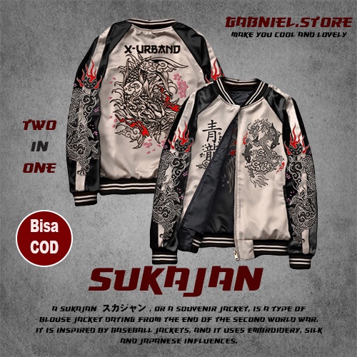 Jaket Pria Sukajan Original Motif Dragon Embroidery Jacket Jepang Gambar Naga Full Bordir Two In One