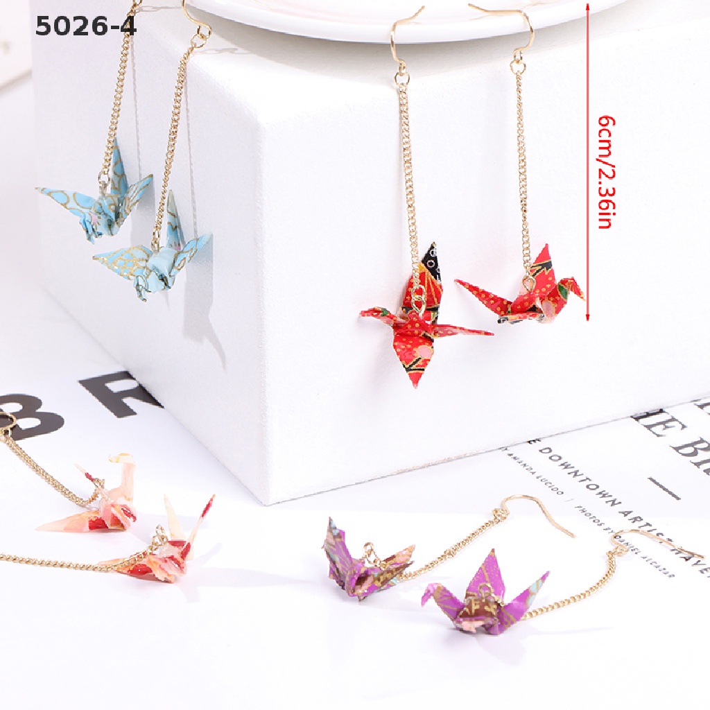 5026-4  Kranich Earrings Origami Miniblings Bird Cranes Faltkunst Senbazuru Paper 5026-4