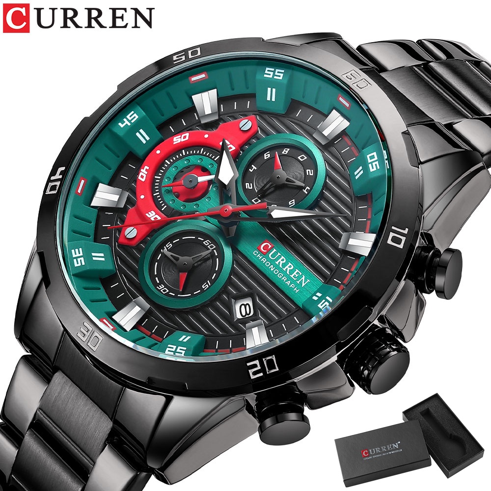 CURREN 8402 Jam Tangan Pria Analog Stainless Steel Chronograph Aktif Luminous Hand CURRENOS