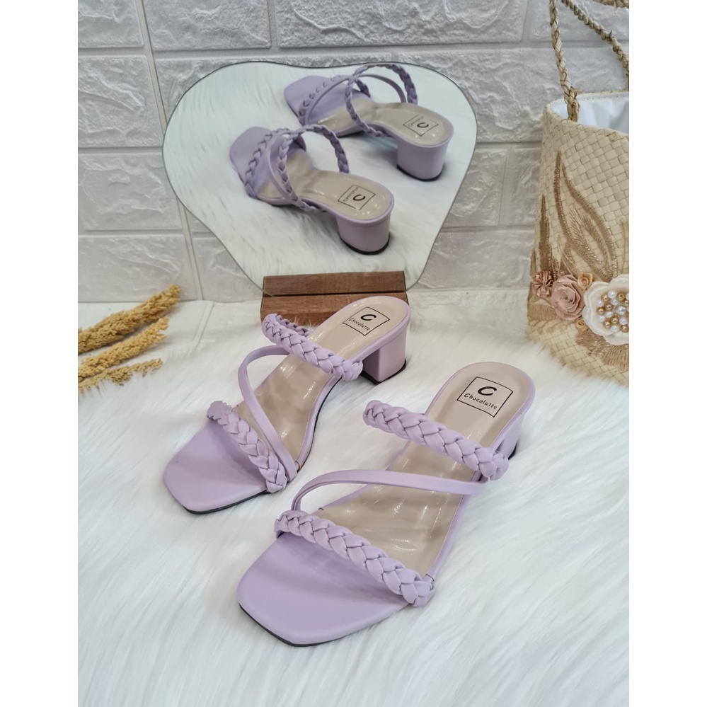 Tasyashoes-Sandal Hak Wanita Terbaru Sandal Wanita Hak Kepang dua HITAM PUTIH TAN COKLAT DAN UNGU