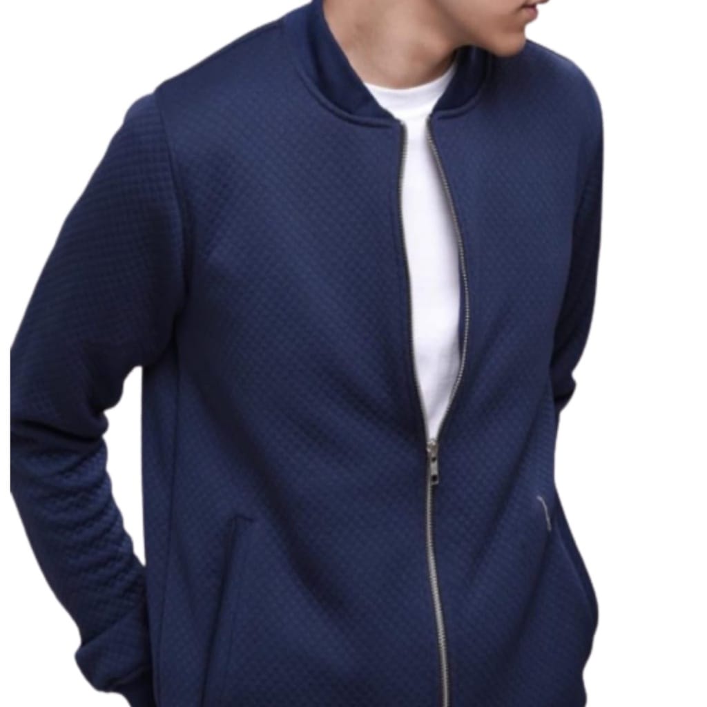 Idola Pashion - Jaket Comfy - Comfy Jaket - Jaket Bomber Comfy  Pria Diamond Navy Premium Fleece Tebal Gramasi 280