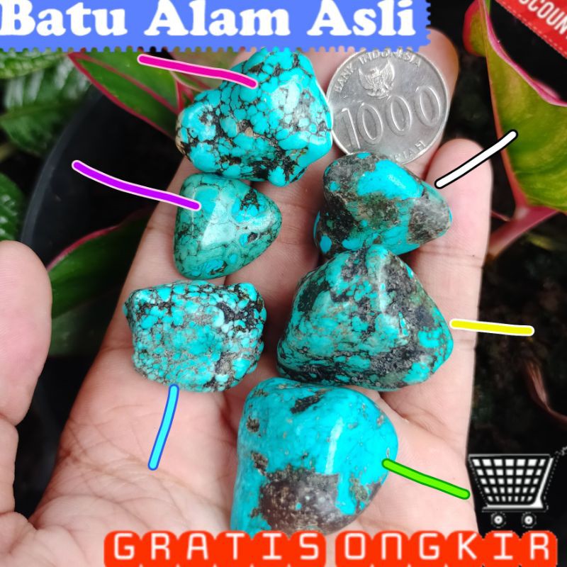 bongkahan bahan batu pirus biru lawas antik unik langka koleksi cincin wanita pria hobi akik bacan