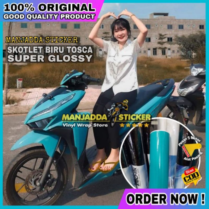 Skotlet stiker biru tosca glossy kualiatas premium bahan tebal mudah dipasang
