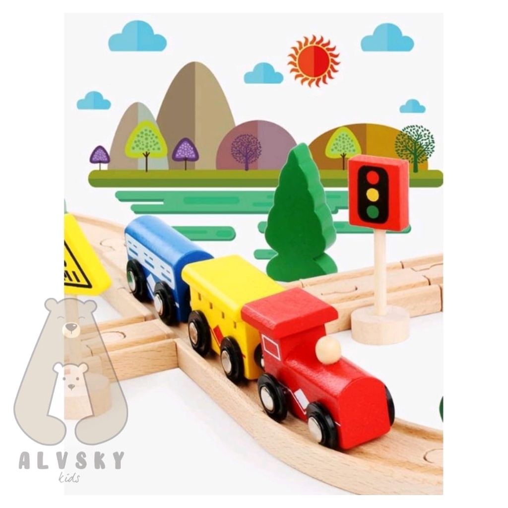 WOODEN TRAIN TOY SET / MAINAN KERETA / MAINAN EDUKASI TRACK KERETA API 33 PCS