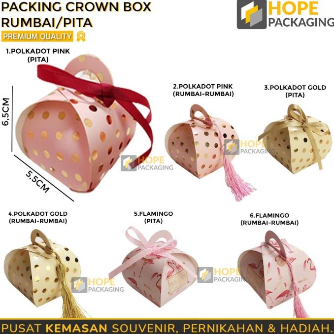 

_^_^_^] 20PCS Kotak Souvenir Bentuk Crown Packing Box Lebaran Plus Pita Rumbai