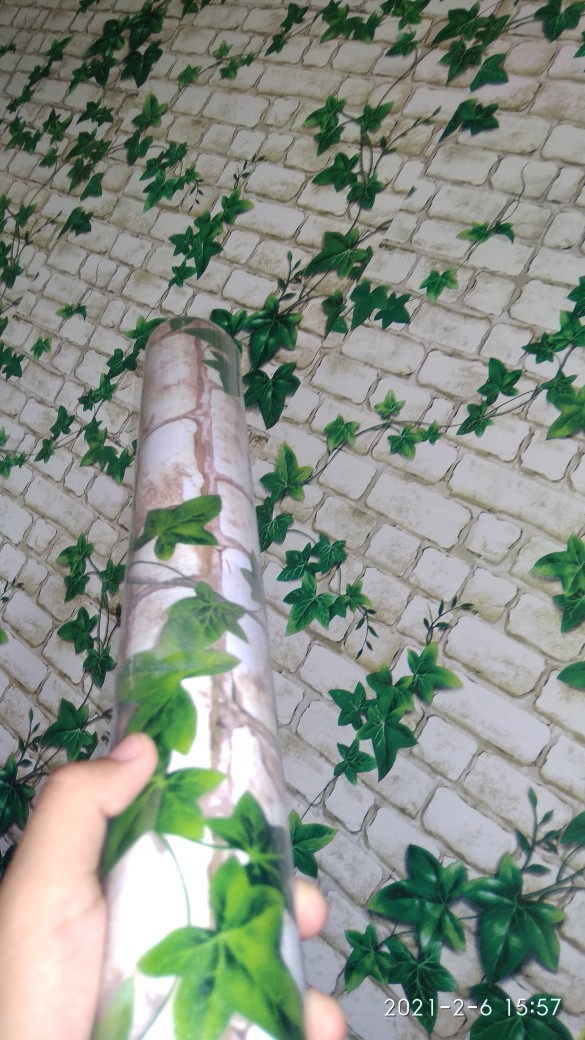 Wallpaper Dinding Gh005 Bata Putih Daun 3d | White Brick N Leaves 10m 45cm Walpaper Stiker Dinding