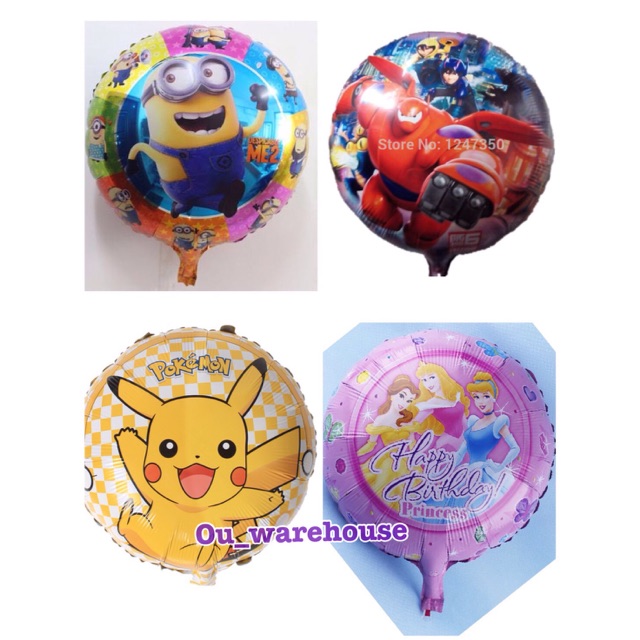 Balon bulat karakter - balon foil bulat karakter - balon party - balon ultah anak - balon foil