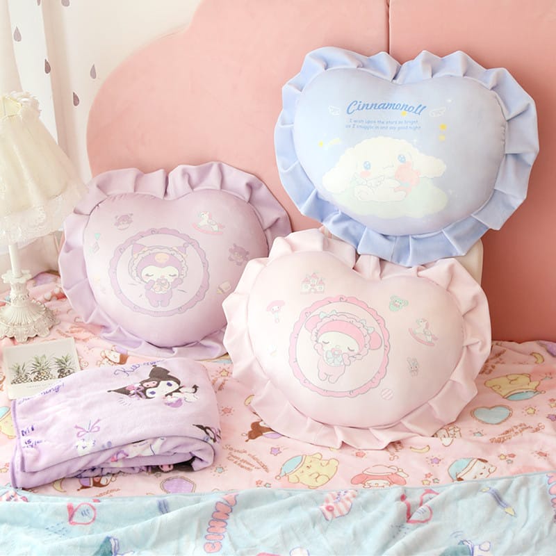 Balmut bantal selimut bentuk love karakter melody kuromi cinnamoroll bahan plush