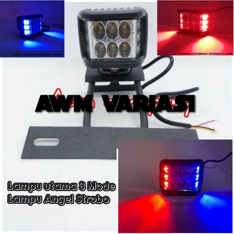 Lampu Tembak 6 Mata LED CWL Mini Senjah Biru Biru / Merah Merah / Biru Merah Plus Breket RX King