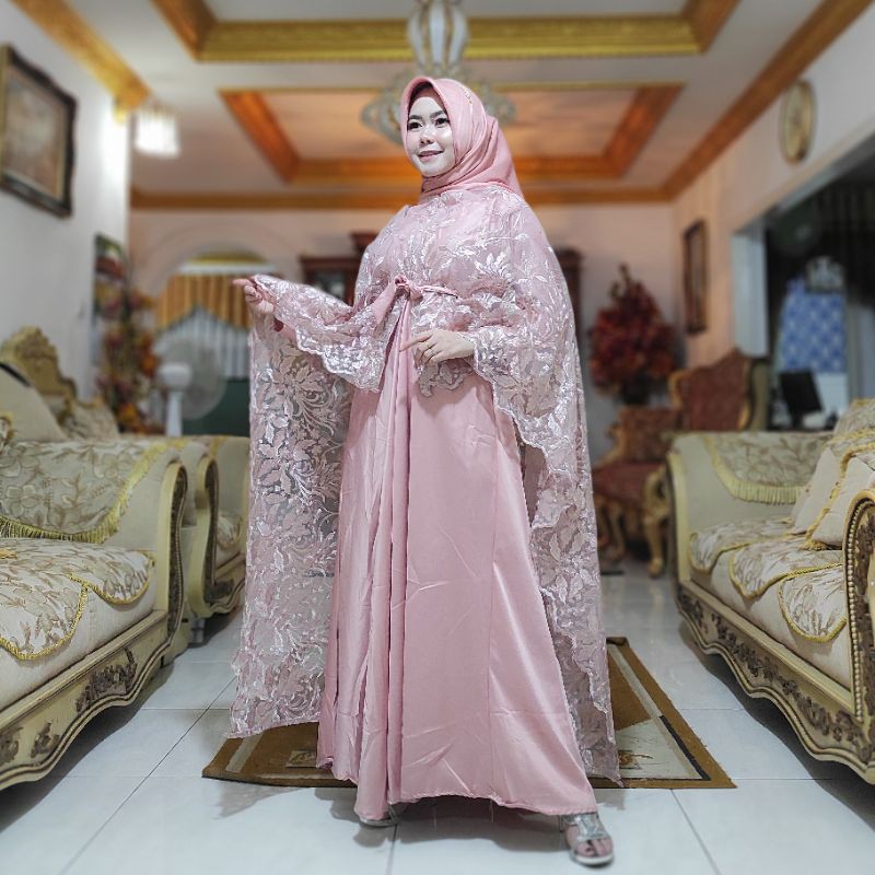Gaun Kondangan Full Brukat Mutiara Cape Mewah Maria Dress