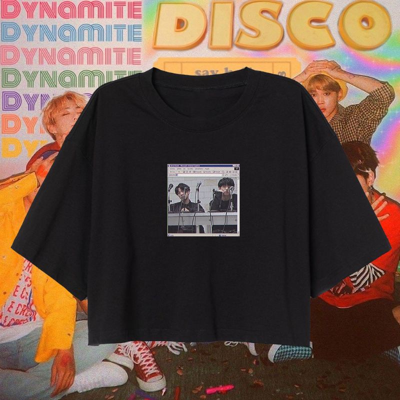 CROP TEE BTS AESTHETIC COLLECTION | BAJU KAOS CROP TOP ARMY KOREA OVERSIZE HITAM WANITA CROPTEE BTS 