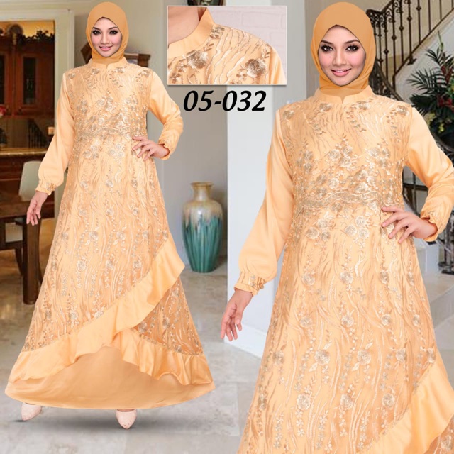 Gamis pesta premium brokat kombinasi maxmara polos