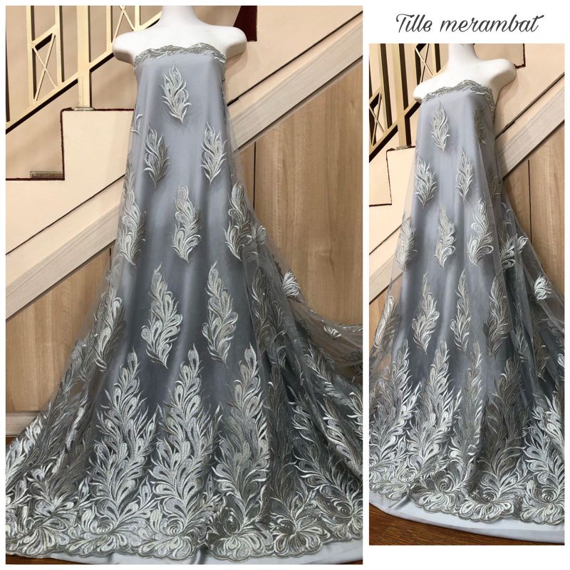 Kain Tile/Tulle Metallic Bordir (Harga 1/2 Meter)
