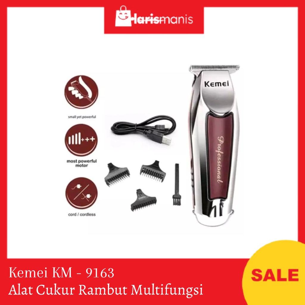 Kemei KM-9163 ALAT MESIN CUKUR RAMBUT KM 9163 HAIR PROFESIONAL CLIPPER FINISHING DETAILER MESIN CUKUR WIRELESS RAMBUT JENGGOT KUMIS Hair Clipper Trimmer Alat Cukur Rambut Pencukur Rambut Portable